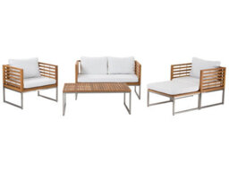 Wyld And Coco Everwood Outdoor Acacia 4-Seater Garden Sofa Set With White Cushions, Slatted Design, Rectangular Coffee Table - thumbnail 3
