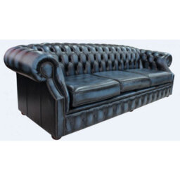 Chesterfield 4 Seater Antique Blue Leather Sofa Bespoke In Buckingham Style - thumbnail 4