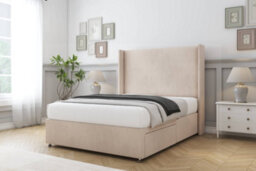 "Sloomy Devonshire Sand Naples Divan Bed With Mattress No Drawers With 54"" Wingback Headboard 2'6 Small Single" - thumbnail 2