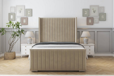 "Sloomy Marlborough Almond Coniston Bed Frame With Mattress With 50""  Upholstered Wingback Headboard 4' Small Double" - image 1
