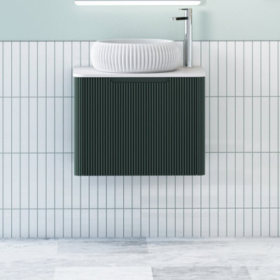 Royal Bathrooms Avenza 600mm Deep Moss Green Wall Hung Bathroom Countertop Vanity Unit 1 Drawer With Milan Basin - image 1