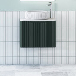 Royal Bathrooms Avenza 600mm Deep Moss Green Wall Hung Bathroom Countertop Vanity Unit 1 Drawer With Milan Basin - thumbnail 1