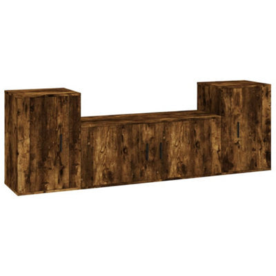 Berkfield Classic 3 Piece Tv Cabinet Set Smoked Oak Engineered Wood - image 1