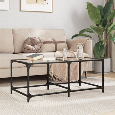 Walplus Coffee Table With Transparent Glass Top 98.5X50X40 Cm Steel - image 1