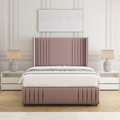 Bsspoke Peyton Divan Bed In Pink Plush Velvet With 54Inch Headboard & Footboard & Mattress No Drawers In 3Ft 4Ft 4Ft6 5Ft 6Ft - image 1