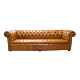Chesterfield 4 Seater Buttoned Seat Newcastle Spice Real Leather Sofa In Edwardian Style - thumbnail 1