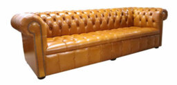 Chesterfield 4 Seater Buttoned Seat Newcastle Spice Real Leather Sofa In Edwardian Style - thumbnail 3