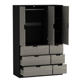Urbn-Living Urbnliving Wooden 3 Door 6 Drawer Wardrobe Bedroom Storage Closet Shelves Hanging Rail Black Unit - Cedar Grey Doors Drawers - thumbnail 6