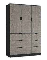 Urbn-Living Urbnliving Wooden 3 Door 6 Drawer Wardrobe Bedroom Storage Closet Shelves Hanging Rail Black Unit - Cedar Grey Doors Drawers - thumbnail 1