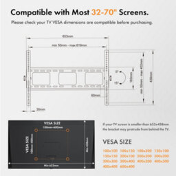 "Vonhaus Tilting Wall Mount For 32-70"" Screens, Tv Bracket W/spirit Level, Flat To Wall Mount, 75Kg Capacity, Max Vesa: 600X400mm" - thumbnail 4
