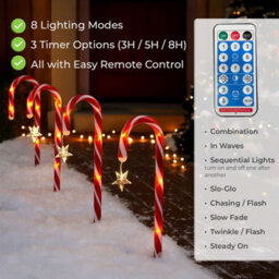 Neo Large 42Cm 12 Piece Set Remote Solar Panel Battery Candy Cane Christmas Lights - thumbnail 6