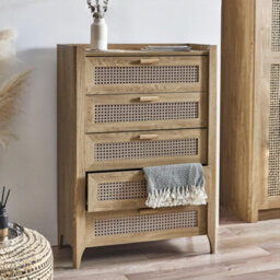 Julian Bowen Sydney Rattan Effect Print 5 Drawer Chest - Oak Effect - thumbnail 1