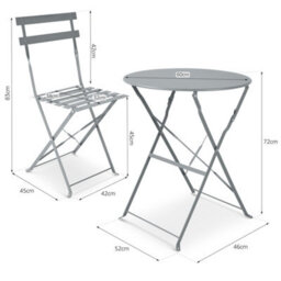 Bravich Manarola 3 Piece Garden Foldable Metal Bistro Dining Set - Grey - thumbnail 7