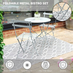 Bravich Manarola 3 Piece Garden Foldable Metal Bistro Dining Set - Grey - thumbnail 8