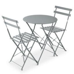 Bravich Manarola 3 Piece Garden Foldable Metal Bistro Dining Set - Grey - thumbnail 3