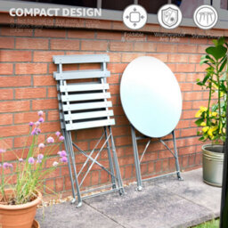 Bravich Manarola 3 Piece Garden Foldable Metal Bistro Dining Set - Grey - thumbnail 5
