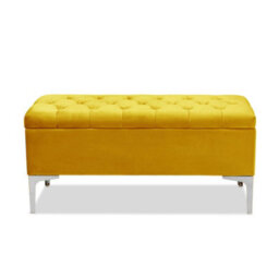 Modena Storage Ottoman Bench, Ottoman Footstool With Legs, 90Cm Plush Velvet Upholstered End Of Bed Bench, Mustard Gold - thumbnail 2
