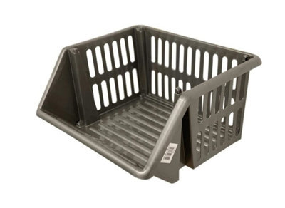 Multi-Purpose Plastic Stacking Storage Basket Stackable Shelves Vege Fruit Food Stationary Organize Rack Stand Silver 35Cm