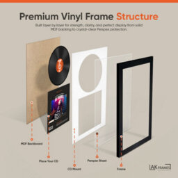 "30X17"" White Rustic Modern Vinyl Record Frame With Blue Mount For 12 Inch Lp Album Cover & Disc - Ak Frames" - thumbnail 6