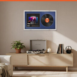 "30X17"" White Rustic Modern Vinyl Record Frame With Blue Mount For 12 Inch Lp Album Cover & Disc - Ak Frames" - thumbnail 8