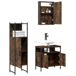 Berkfield 3 Piece Bathroom Furniture Set Smoked Oak Engineered Wood - thumbnail 4