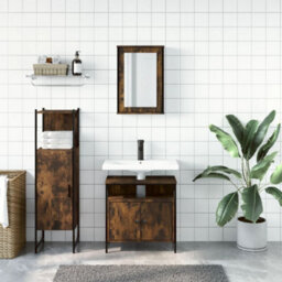 Berkfield 3 Piece Bathroom Furniture Set Smoked Oak Engineered Wood - thumbnail 3