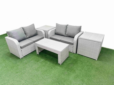 Fimous 4 Seater Outdoor Love Sofa Set Rattan Garden Furniture Set Oblong Coffee Table 2 Side Tables Light Grey - image 1