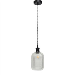 First Choice Lighting Set Of 2 Batley - Clear Ribbed Glass Black Retro Pendant Fittings - thumbnail 2