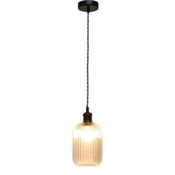 First Choice Lighting Set Of 2 Batley - Clear Ribbed Glass Black Retro Pendant Fittings - thumbnail 3
