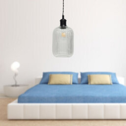 First Choice Lighting Set Of 2 Batley - Clear Ribbed Glass Black Retro Pendant Fittings - thumbnail 4