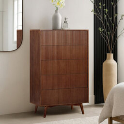 Teamson Home Tremolo Chest Of Drawers 5 Fluted Push-Open Drawer Bedroom Dresser, Walnut - thumbnail 1