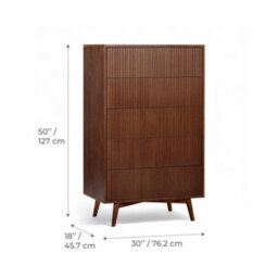 Teamson Home Tremolo Chest Of Drawers 5 Fluted Push-Open Drawer Bedroom Dresser, Walnut - thumbnail 5