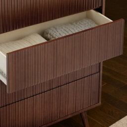 Teamson Home Tremolo Chest Of Drawers 5 Fluted Push-Open Drawer Bedroom Dresser, Walnut - thumbnail 4