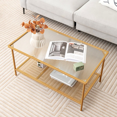 Costway 2-Tier Coffee Table Rectangle Cocktail Accent Table With Tempered Glass Top - image 1
