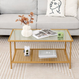 Costway 2-Tier Coffee Table Rectangle Cocktail Accent Table With Tempered Glass Top - thumbnail 8