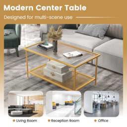 Costway 2-Tier Coffee Table Rectangle Cocktail Accent Table With Tempered Glass Top - thumbnail 7