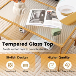 Costway 2-Tier Coffee Table Rectangle Cocktail Accent Table With Tempered Glass Top - thumbnail 4