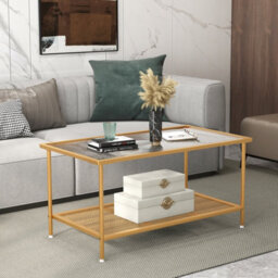 Costway 2-Tier Coffee Table Rectangle Cocktail Accent Table With Tempered Glass Top - thumbnail 9