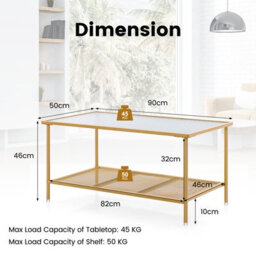 Costway 2-Tier Coffee Table Rectangle Cocktail Accent Table With Tempered Glass Top - thumbnail 3