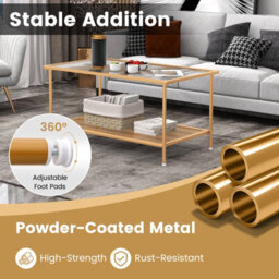 Costway 2-Tier Coffee Table Rectangle Cocktail Accent Table With Tempered Glass Top - thumbnail 5