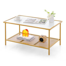 Costway 2-Tier Coffee Table Rectangle Cocktail Accent Table With Tempered Glass Top - thumbnail 2