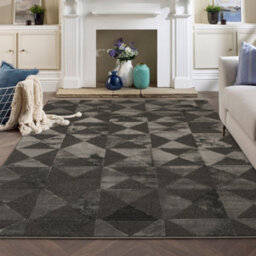 Hamilton Modern Metallic Sheen Area Rug - Mosaic Geometric Triangle Design Dark Grey 160Cm X 230Cm - thumbnail 5