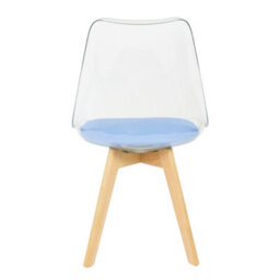 Fusion Living Soho Clear And Blue Plastic Dining Chair With Squared Light Wood Legs - thumbnail 4