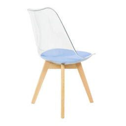 Fusion Living Soho Clear And Blue Plastic Dining Chair With Squared Light Wood Legs - thumbnail 5