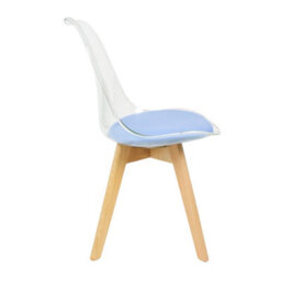 Fusion Living Soho Clear And Blue Plastic Dining Chair With Squared Light Wood Legs - thumbnail 6