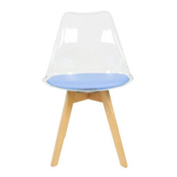 Fusion Living Soho Clear And Blue Plastic Dining Chair With Squared Light Wood Legs - thumbnail 7