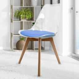 Fusion Living Soho Clear And Blue Plastic Dining Chair With Squared Light Wood Legs - thumbnail 2