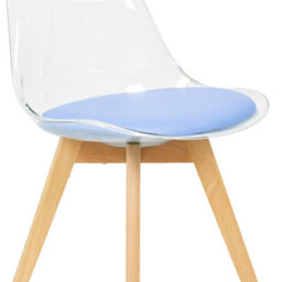 Fusion Living Soho Clear And Blue Plastic Dining Chair With Squared Light Wood Legs - thumbnail 3