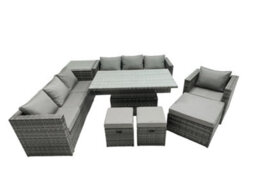 Fimous Pe Rattan Garden Furniture Set Lounge Sofa Rising Dining Table Set With Side Table 3 Footstool Dark Grey Mixed - thumbnail 2