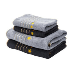 Living And Home 4 Pack Polyester Hand And Bath Towel Set Gold Star Striped Soft Absorbent Hanging Loop Bathroom Towels - thumbnail 5